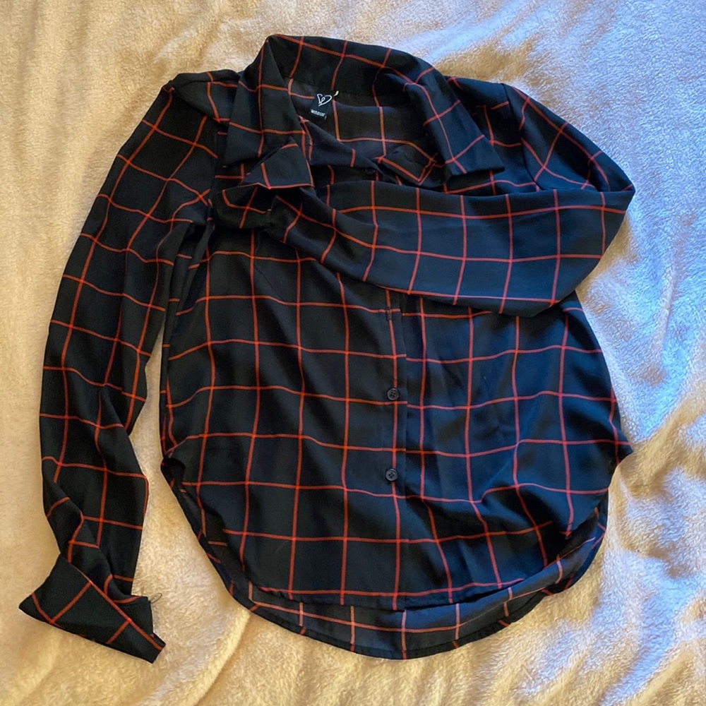 Black Button Down with Red Pattern
